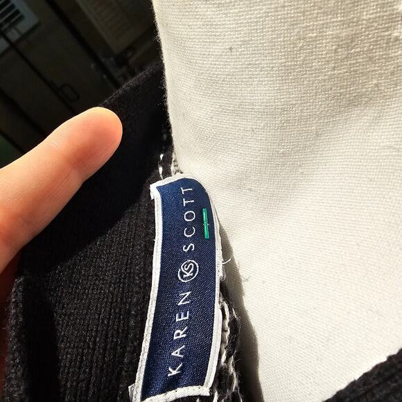 Karen Scott Knit Sweater Black White Polka Dot Retro Mod Preppy Y2K Academia - Picture 8 of 8